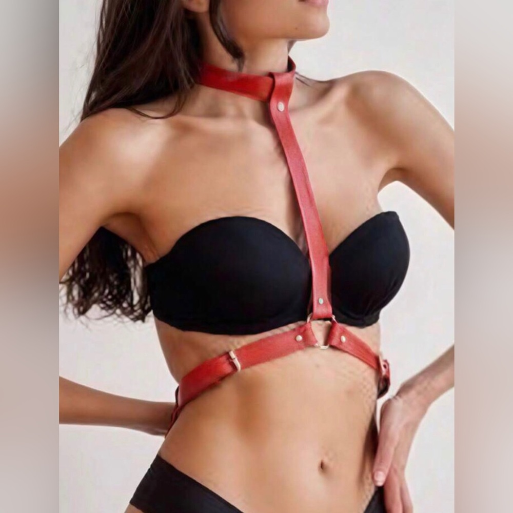 New Leather Strappy Sexy Body Jewelry ~ Necklace Harness Style Belt Accessory